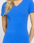 Dodger Blue ACTIVE BASIC V-Neck Short Sleeve T-Shirt Sentient Beauty Fashions Apparel & Accessories