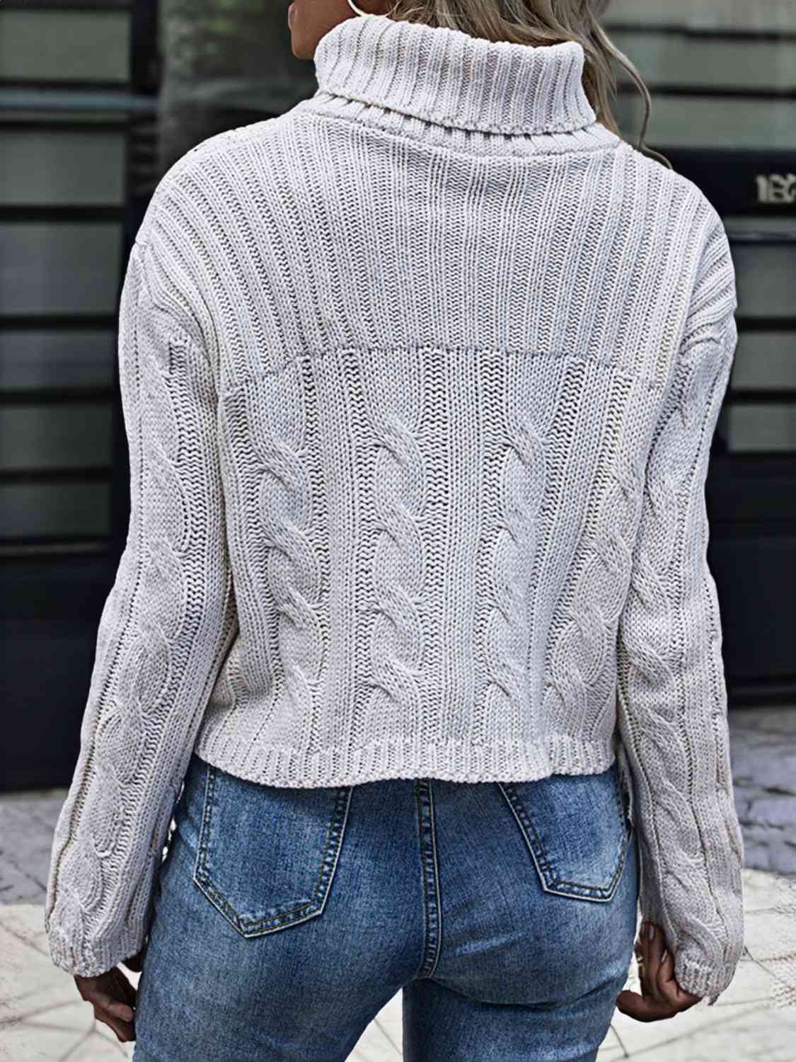 Gray Cable-Knit Turtleneck Sweater Sentient Beauty Fashions Apparel & Accessories