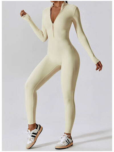 Light Gray Zip Up Mock Neck Long Sleeve Jumpsuit Sentient Beauty Fashions Apparel &amp; Accessories