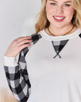 Light Gray Hailey & Co Full Size Plaid Raglan Sleeve Round Neck Blouse Sentient Beauty Fashions Apparel & Accessories