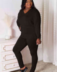 Gray Basic Bae Full Size V-Neck Soft Rayon Long Sleeve Top and Pants Lounge Set Sentient Beauty Fashions Pants