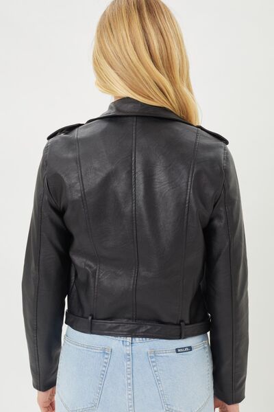 Light Gray Faith Apparel Faux Leather Zip Up Biker Jacket Sentient Beauty Fashions Apparel & Accessories