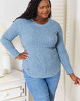 Light Gray Double Take Round Neck Ribbed Long Sleeve T-Shirt Sentient Beauty Fashions Apparel & Accessories