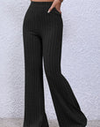 Black Basic Bae Full Size Ribbed High Waist Flare Pants Sentient Beauty Fashions Apparel & Accessories