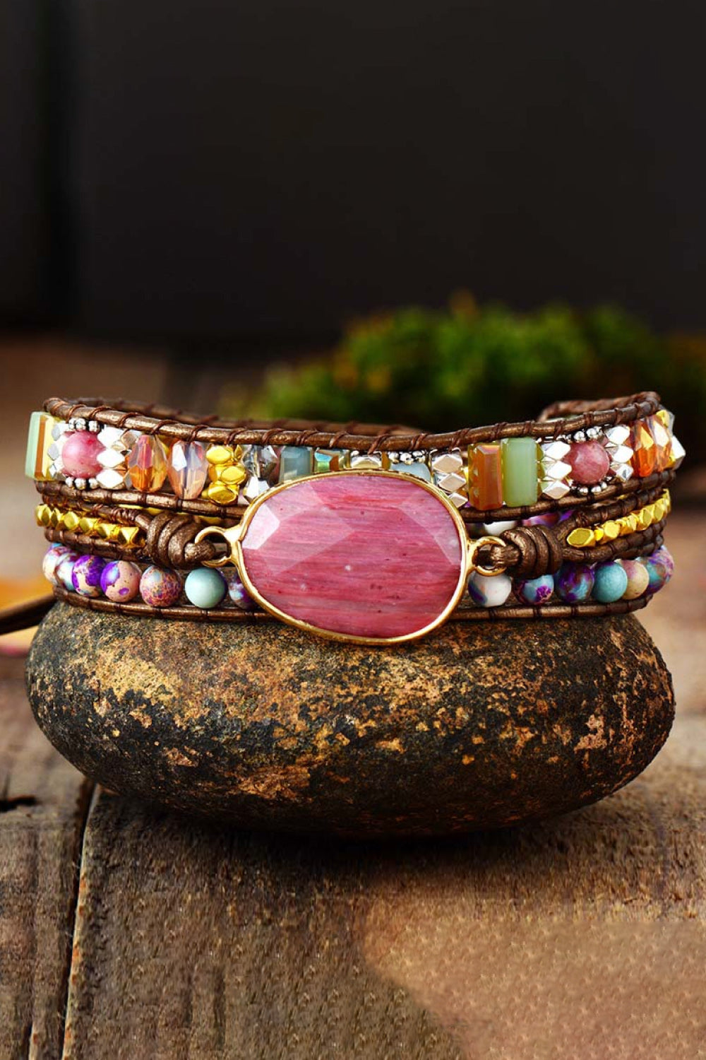 Black Handmade Crystal Beaded Natural Stone Bracelet Sentient Beauty Fashions jewelry