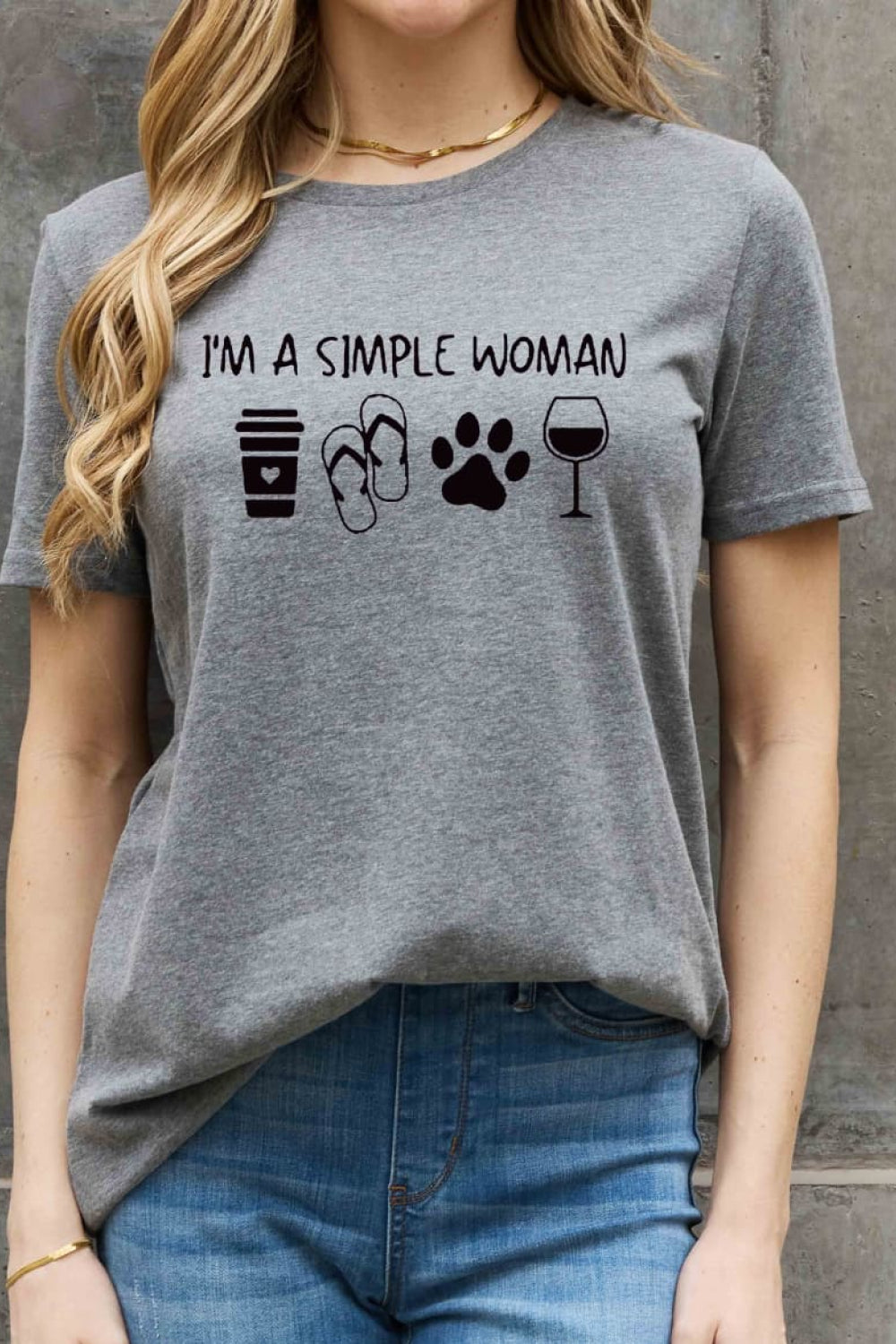 Light Slate Gray Simply Love Full Size I&#39;M A  SIMPLE WOMAN Graphic Cotton Tee Sentient Beauty Fashions tees