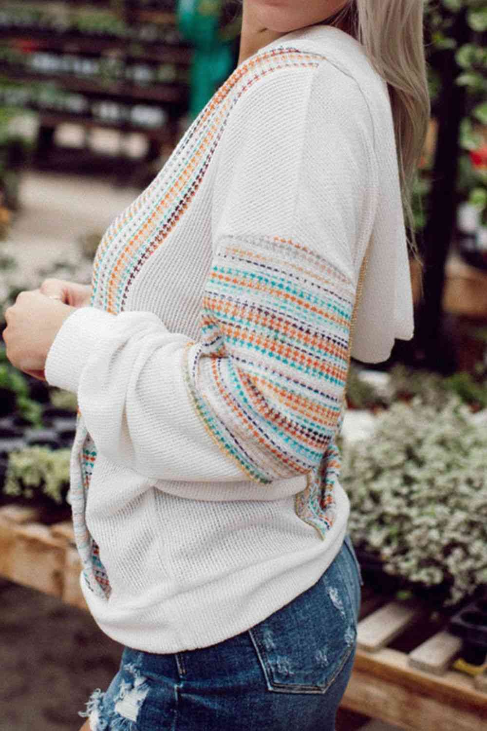 Gray Striped Dropped Shoulder Hoodie
