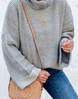 Gray Waffle-Knit Turtleneck Round Neck Sweater Sentient Beauty Fashions Apparel & Accessories