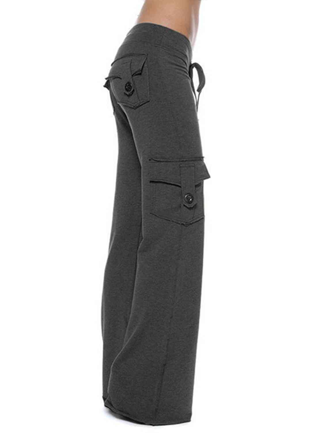 Dark Slate Gray Mid Waist Pants with Pockets