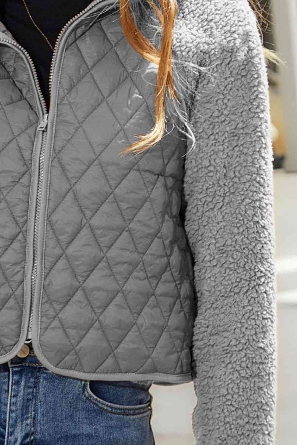 Slate Gray Zip-Up Raglan Sleeve Jacket
