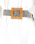 Beige Square Buckle Elastic Braid Belt Sentient Beauty Fashions *Accessories