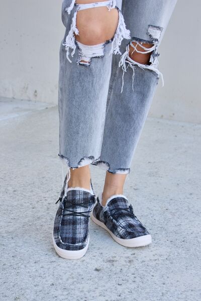 Gray Forever Link Plaid Plush Flat Sneakers Sentient Beauty Fashions Shoes