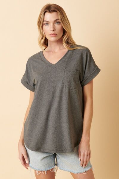 Wheat Mittoshop Full Size V-Neck Rolled Short Sleeve T-Shirt Sentient Beauty Fashions Apparel & Accessories