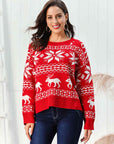 Black Reindeer & Snowflake Round Neck Sweater