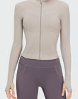Light Gray Zip Up Mock Neck Active Outerwear Sentient Beauty Fashions Apparel & Accessories