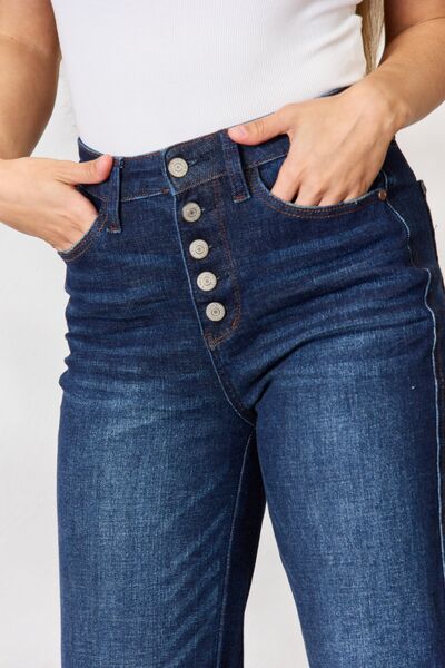 Light Gray Judy Blue Full Size Button-Fly Straight Jeans Sentient Beauty Fashions Apparel &amp; Accessories