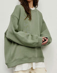 Gray Oversize Round Neck Dropped Shoulder Sweatshirt Sentient Beauty Fashions Apparel & Accessories