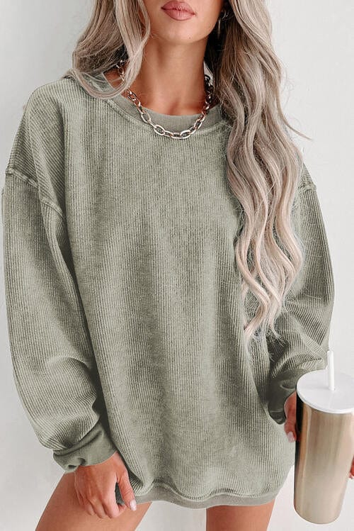 Rosy Brown Round Neck Dropped Shoulder Sweatshirt