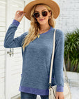 Dark Slate Gray Round Neck Long Sleeve Blouse