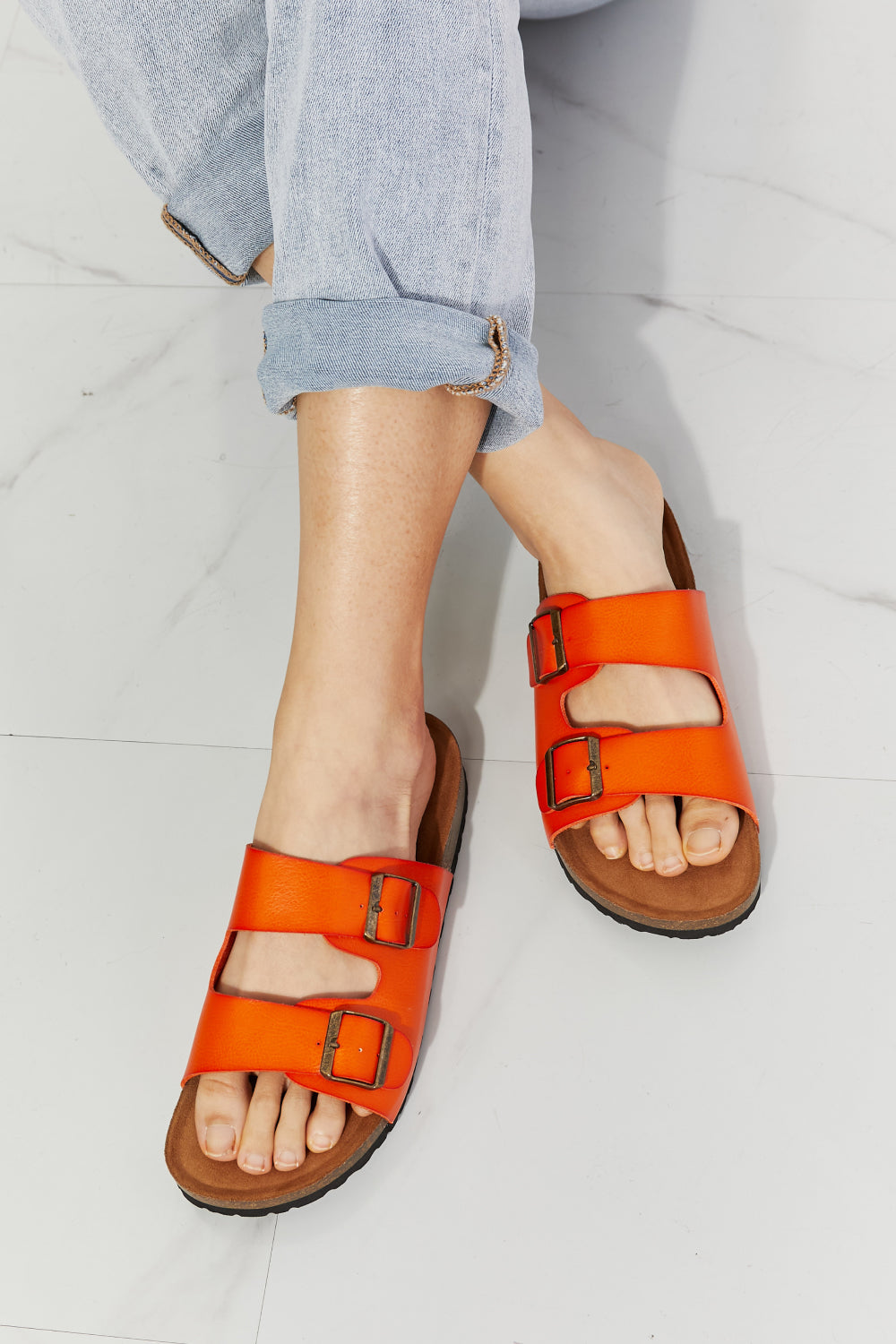 Light Gray MMShoes Feeling Alive Double Banded Slide Sandals in Orange