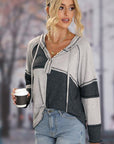 Rosy Brown Multicolor Colorblock Ribbed Henley Hoodie Sentient Beauty Fashions Tops
