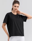 Black Round Neck Short Sleeve Active Top Sentient Beauty Fashions Apparel & Accessories