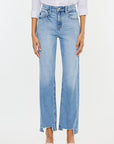 Light Gray Kancan High Waist Raw Hem Straight Jeans Sentient Beauty Fashions jeans