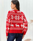 Antique White Reindeer & Snowflake Round Neck Sweater