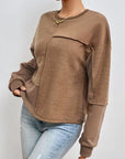 Gray Exposed Seam Round Neck Long Sleeve Sweatshirt