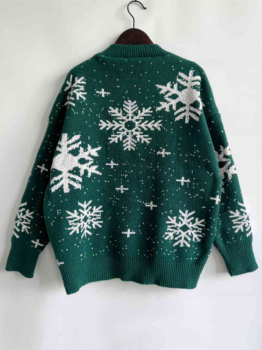 Light Gray Snowflake Pattern Dropped Shoulder Sweater
