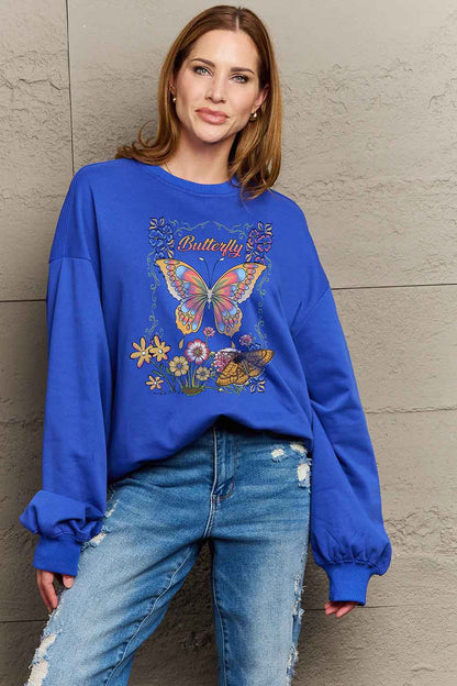 Simply Love Simply Love Full Size Dropped Shoulder BUTTERFLY Graphic Sweatshirt