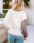 Light Gray Color Block Exposed Seam Blouse