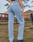 Light Slate Gray High Waist Cargo Jeans Sentient Beauty Fashions denim