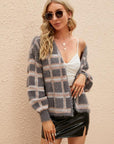 Tan Open Front Plaid Long Sleeve Cardigan Sentient Beauty Fashions Apparel & Accessories