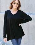 Black Basic Bae Full Size V-Neck Long Sleeve Top Sentient Beauty Fashions Apparel & Accessories