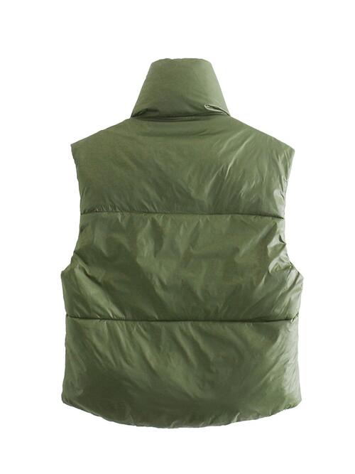 Dark Olive Green Zip Up Drawstring Reversible Vest