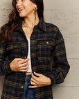 Black Ninexis Full Size Plaid Collared Neck Button-Down Long Sleeve Jacket Sentient Beauty Fashions jackets