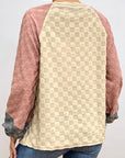 Wheat Checkered Contrast Round Neck Long Sleeve T-Shirt Sentient Beauty Fashions Apparel & Accessories