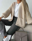 Dark Gray Open Front Dropped Shoulder Cardigan