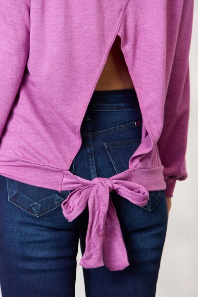Midnight Blue BiBi Tie Back Drop Shoulder Long Sleeve Top Sentient Beauty Fashions Apparel & Accessories