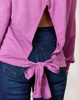 Midnight Blue BiBi Tie Back Drop Shoulder Long Sleeve Top Sentient Beauty Fashions Apparel & Accessories