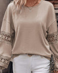 Rosy Brown Crochet Long Sleeve Drop Shoulder Blouse Sentient Beauty Fashions Apparel & Accessories