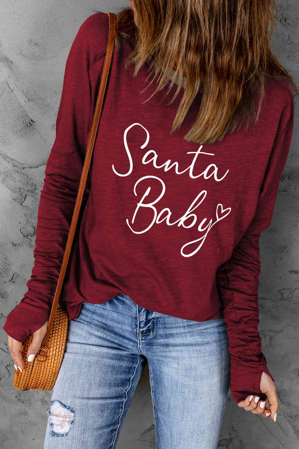 Dark Olive Green SANTA BABY Graphic Long Sleeve T-Shirt Sentient Beauty Fashions Apparel &amp; Accessories