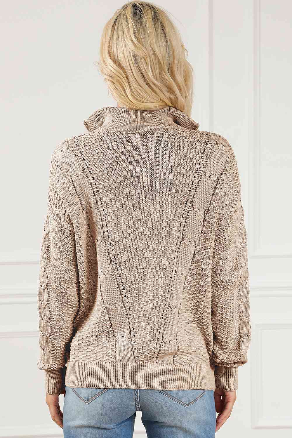 Light Gray Cable-Knit Half Zip Long Sleeve Sweater Sentient Beauty Fashions Apparel &amp; Accessories
