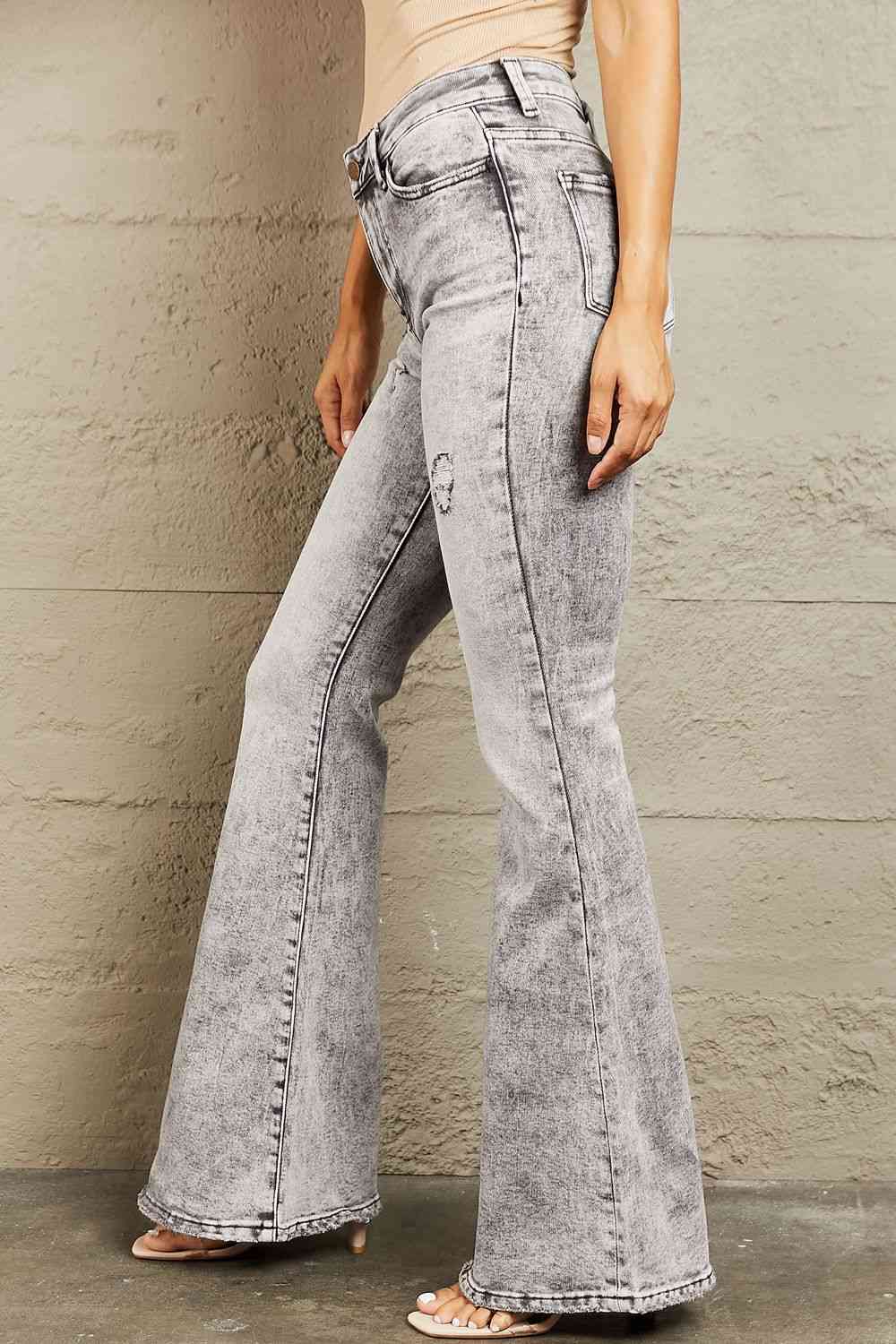 Rosy Brown BAYEAS High Waisted Acid Wash Flare Jeans Sentient Beauty Fashions Apparel &amp; Accessories