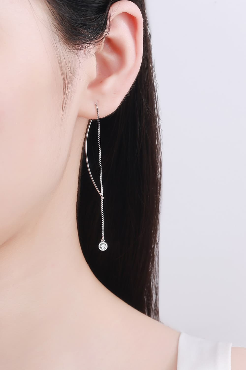 Light Gray Moissanite 925 Sterling Silver Threader Earrings