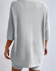 Light Gray Round Neck Ribbed Top and Shorts Lounge Set Sentient Beauty Fashions Apparel & Accessories
