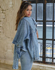 Light Slate Gray Collared Neck Dropped Shoulder Denim Jacket Sentient Beauty Fashions Apparel & Accessories
