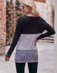 Dark Gray Color Block Twisted Detail Long Sleeve Top Sentient Beauty Fashions Apparel & Accessories