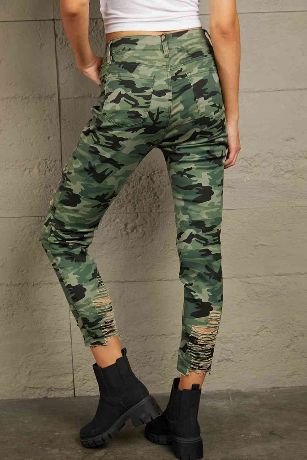 Dim Gray Baeful Distressed Camouflage Jeans Sentient Beauty Fashions Apparel &amp; Accessories